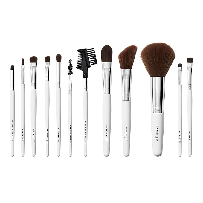 e.l.f. Professional Set of 12 Makeup Brushes, Pro-Worthy Makeup Brushes For A Flawless Full-Face Application, Vegan & Cruelty-Free-BrightBean Baby