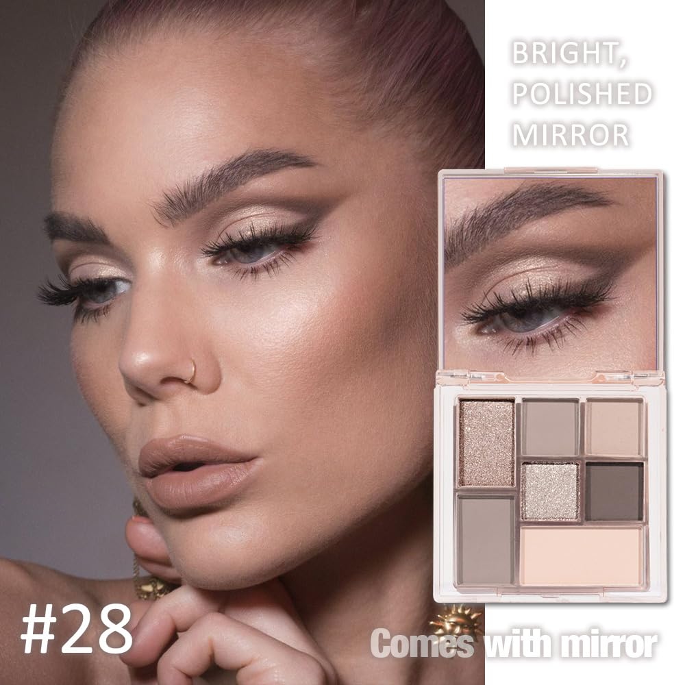 Nude Brown 7Colors Eyeshadow Makeup Palette with Mirror,Natural Neutral Eye Shadow Palettes for Older Women,Long Lasting Naturing-Looking,Lightweight,Waterproof,Eye Makeup Kit Travel Size,Vegan-BrightBean Baby