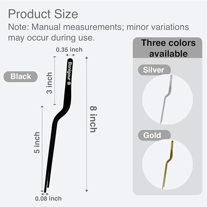 8 Inch Precision Offset Tweezers, Kitchen Culinary Stainless Steel Tongs, Curved Kitchen Cooking Multi-function Chef Precision Tweezer Tongs for Plating, Food Decorating and ect (Black)