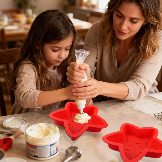 2 Pcs Star Shaped Cake Pans, 8 Inch Silicone Cake Molds, Silicone Baking Mold, Flexible Nonstick Baking Pans for Cakes, Cheese Cakes and Chocolate Cake, Red