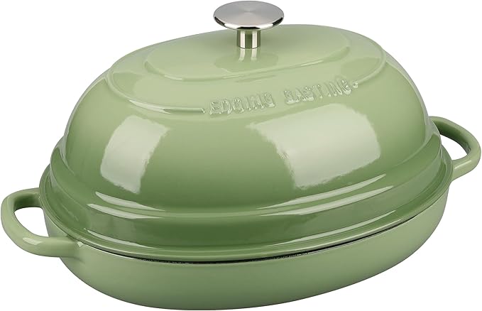 Enameled Oval Cast Iron Dutch Oven Pot with Lid 6QT - Bread Dutch Oven Pistachio Green