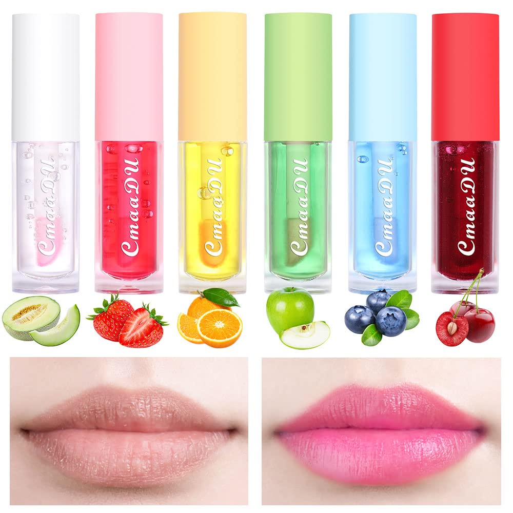 evpct 6Pcs Mini Clear Color Change Changing PH Tinted Lip Gloss Sets for Women, Lip Oil Gloss Balm Tint Stain Glaze Pack Hydrating Moisturizer Lipstick Magic labiales magicos 0.071fl.oz *6-BrightBean Baby