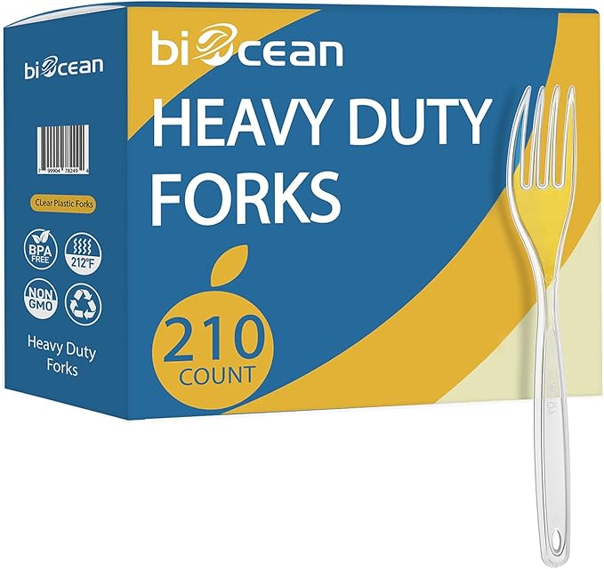 [210 Count] Clear Plastic Utensils Disposable 210 Forks Silverware Bulk Forks Bulk Heat Resistant Heavy Duty Silverware