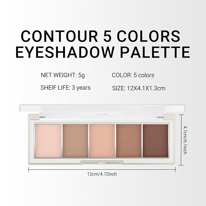 Erinde 5 Colors Matte Eyeshadow Palette Makeup, Natural Classic Nude Neutral Nude Brown Eye Shadow, Long Wearing Waterproof Everyday Eye Makeup for Brown Eyes, Off White Beige, Light to Dark Brown, 01-BrightBean Baby