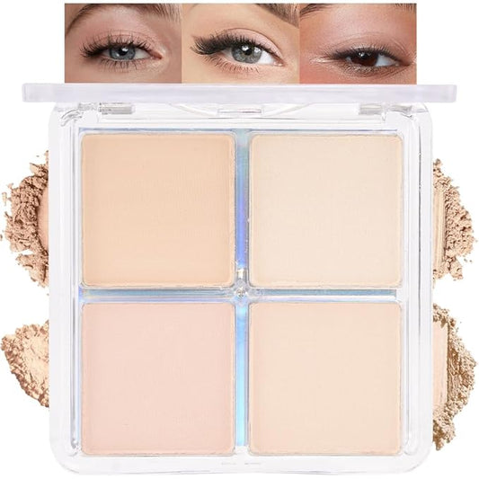 4 Colors Light Beige Nude Pink Ivory Eye Shadow Powder Palette Makeup, Neutral Matte Shimmer Cream Quad Eyeshadow Palette for Women Highly Pigmented Waterproof, paleta de sombras de ojos, Vegan-BrightBean Baby