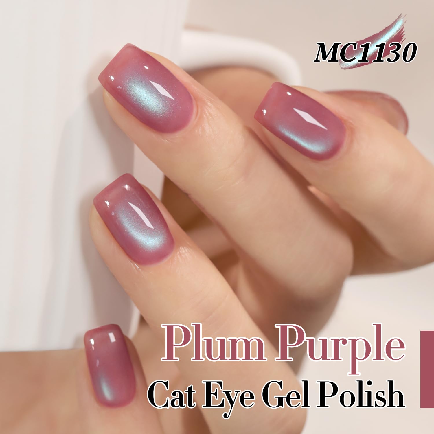 Double Rhythm 15ML Ice Glass Cat Eye Gel Polish with Magnet Holographic Glitter Shimmer Translucent Sheer Color Salon Soak Off Magnetic Nail at Home (Plum Purple-MC1130)-BrightBean Baby