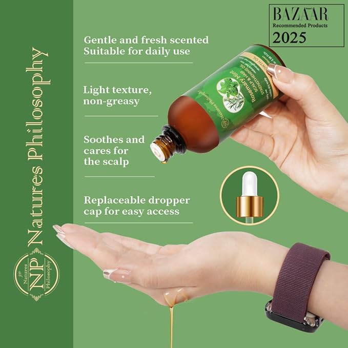 NP NATURES PHILOSOPHY Rosemary Oil for Hair Growth, Hair Growth Oil 3.38 fl oz, Anti-Hair Loss, Quickly Absorbed & Non-Greasy, Aussie Organic Hair Serum for All Hair Types, for Men and Women-BrightBean Baby