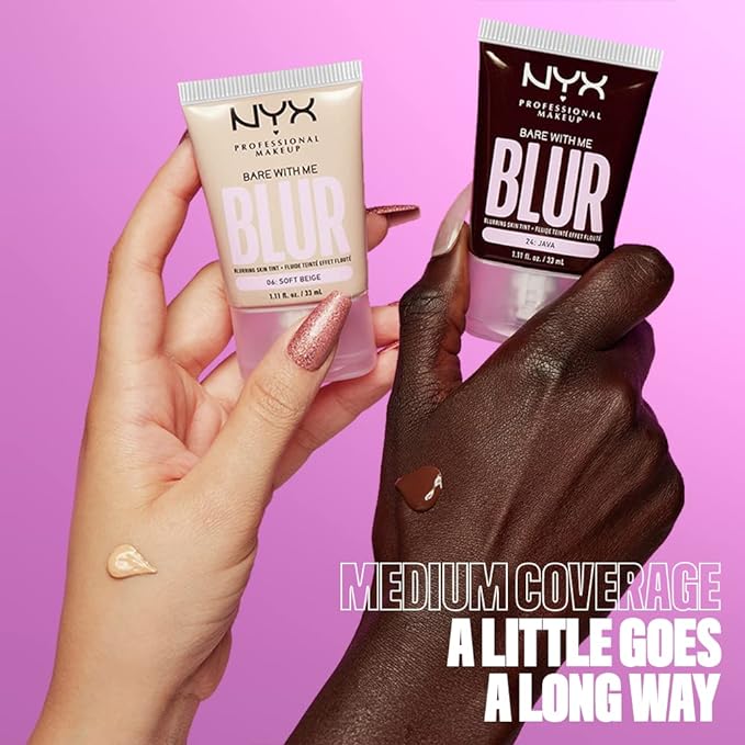 NYX PROFESSIONAL MAKEUP Bare With Me Blur Skin Tint Foundation Make Up with Matcha, Glycerin & Niacinamide - Rich-BrightBean Baby