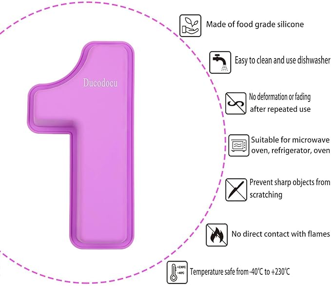 Ducodocu Large Silicone Number Cake Mould 3D Novelty Cake Pan DIY Baking Mold for Birthday Anniversary Number of 1 Purple