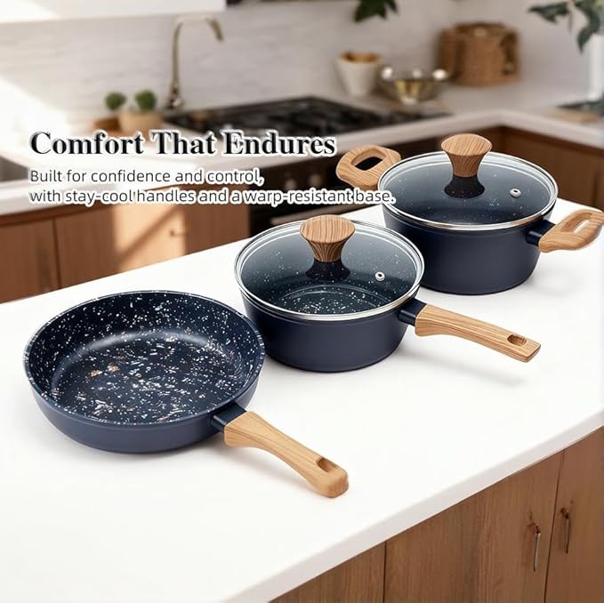 3-Piece Nonstick Cookware Set Black - PFOA Free with Lids
