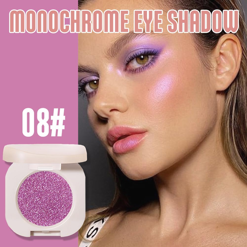 Glitter Eyeshadow Palette,Shimmer PinkPurple Eyeshadow Makeup,Violet Shiny Pressed Powder,Single Vegan Eyeshadow,Highly Pigmented Natural Eyeshadow Palette,Monochrome Long Lasting Glitter Eye Make 08#-BrightBean Baby