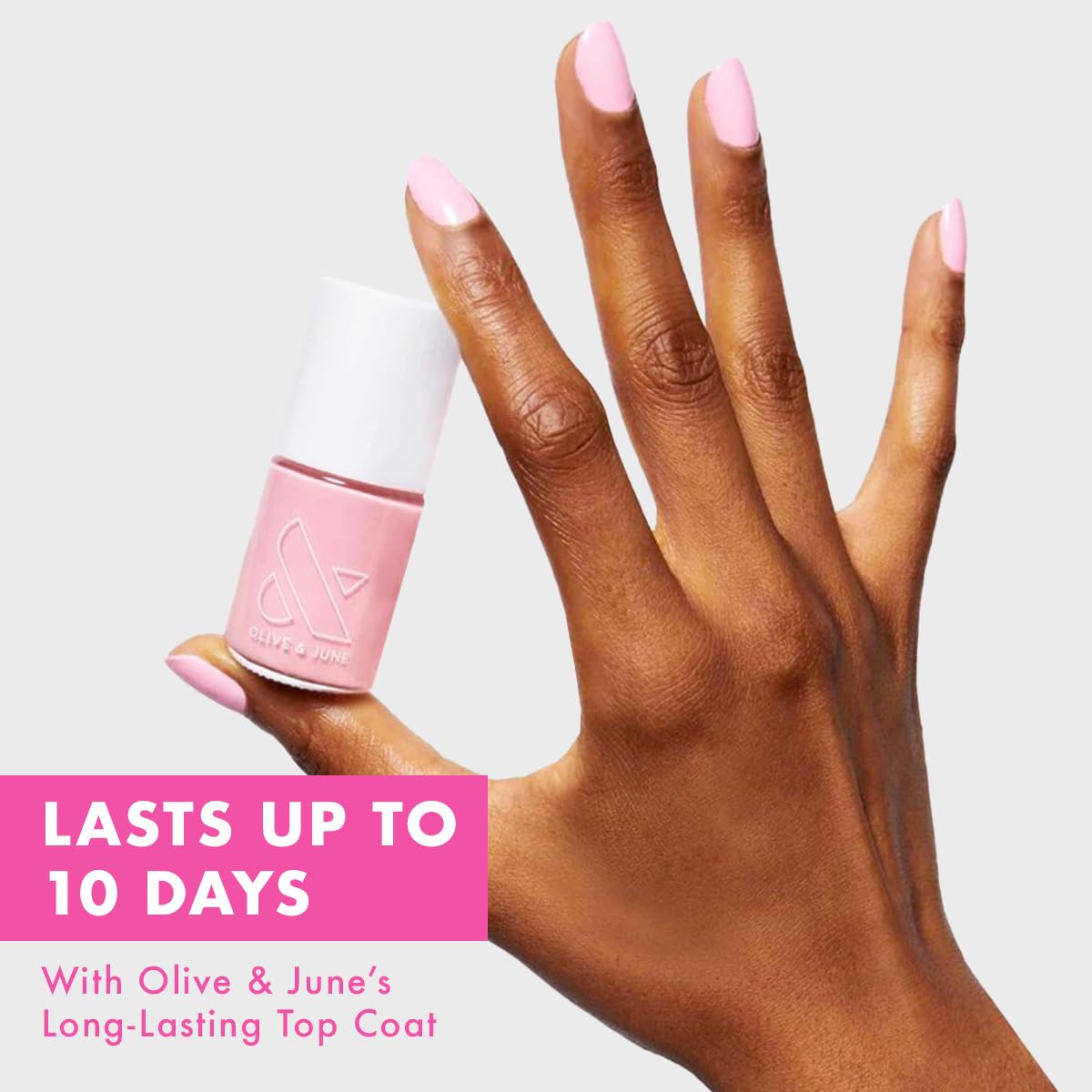 Olive & June Long Lasting Nail Polish | Plump, Gel-Like Finish No Lamp Needed | Lasts up to 10 days | Salon-Quality Color at Home | 15-Free, Vegan & Cruelty-Free Chip-Resistant Shine | SE Bubbly Pink-BrightBean Baby