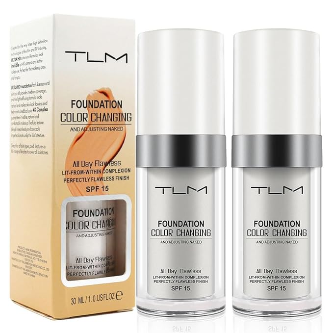 TLM Color Changing Foundation,Nude Makeup Color Changing Concealer,2Pack,All Day Flawless Moisturizing Oil Control Concealer Full Coverage Liquid Foundation Hides Lines-BrightBean Baby