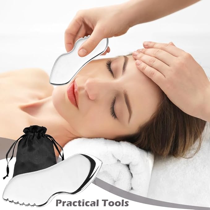 Stainless Steel Gua Sha Facial Tools, Upgrade Gua Sha for Facial Skin, Portable Eyes Neck Massage, Metal Gua Sha Tighten Skin Massage Guasha Beauty Tool-BrightBean Baby