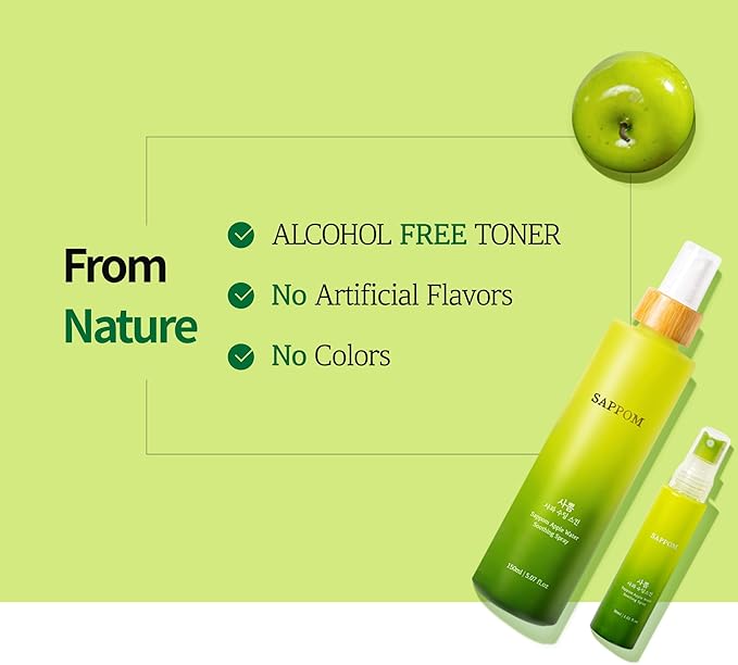 Green Apple, SAPPOM Apple Water Soothing Spray Mist, for All Skin Types, After Shave, Refresh and Hydrating Toner, Natural Herbal Care-BrightBean Baby