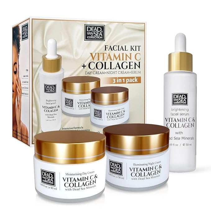 Dead Sea Collection Facial Kit - Day and Night Creams & Facial Serum with Vitamin C & Collagen - Anti-Aging and Anti-Wrinkle-BrightBean Baby