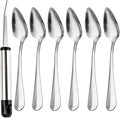 WXJ13 7 PCS Grapefruit Spoons and Grapefruit Knife, Stainless Steel Grapefruit Dessert Spoon Serrated Grapefruit Utensils Tools for Citrus Fruits Kiwi Lemon Desserts Salads