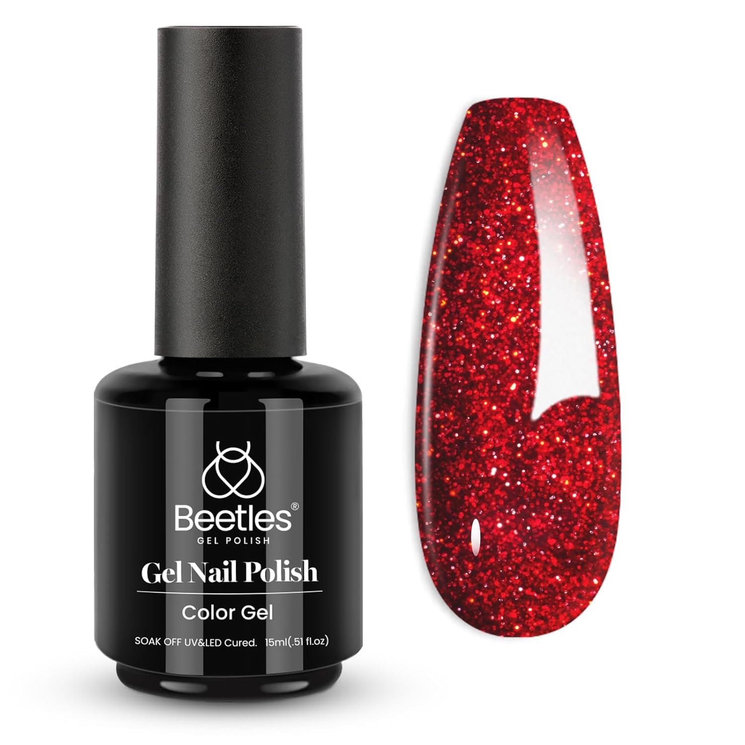 Beetles Glitter Red Gel Nail Polish Wine Red Shimmer Gel Polish 1Pcs 0.5Oz 15ml Soak Off UV LED Nail Lamp Nail Art Manicure Salon DIY Home Nail Design Decoration-BrightBean Baby