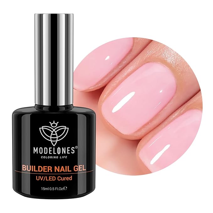 modelones Builder Nail Gel, 8-in-One Pink Builder for Nail Thickening, U/V LED Lamp Cured Hard Color Base Extension Rhinestone Tips Glue Gel Polish in a Bottle for DIY Home Manicure Women-BrightBean Baby