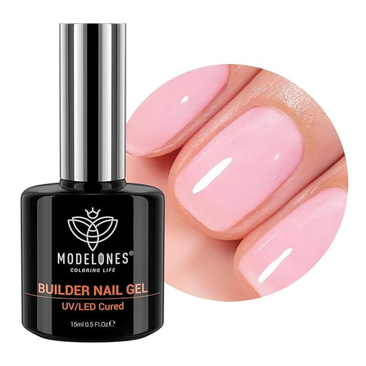 modelones Builder Nail Gel, 8-in-One Pink Builder for Nail Thickening, U/V LED Lamp Cured Hard Color Base Extension Rhinestone Tips Glue Gel Polish in a Bottle for DIY Home Manicure Women-BrightBean Baby