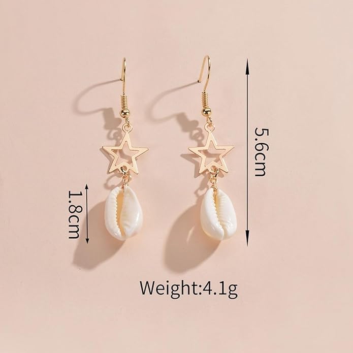 Boho Shell Drop Earrings Vintage Gold Star Shell Dangle Earrings Statement Cowrie Shell Hook Earrings Summer Beach Seashell Earrings Jewelry for Women-BrightBean Baby