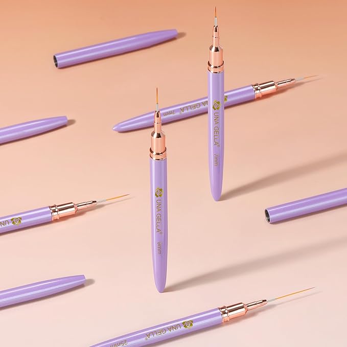 UNA GELLA Nail Art Pens Metallic, Liner Brushes Set For Nail Art Gel Polish, 5Pcs Purple Color, Detail Nail Art Design Painting Brush Set For Nails Gel Fine Drawing Nail Tools, Sizes 7/9/11/15/25mm-BrightBean Baby