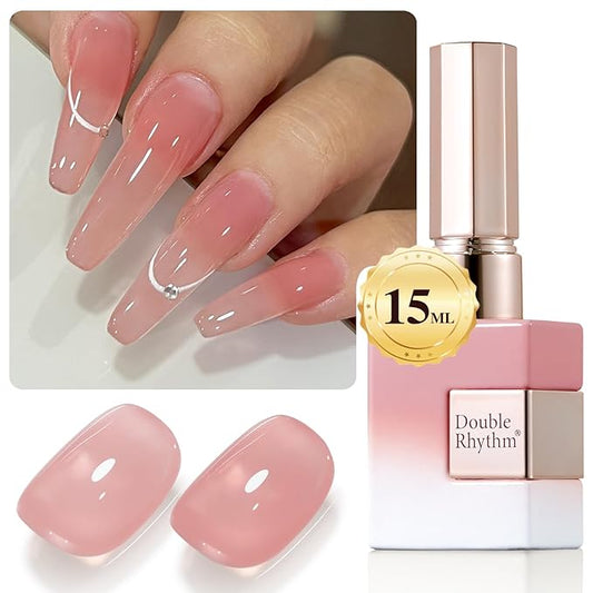 Double Rhythm Translucent Gel Polish Sheer Neutral Natural Light Milky Same Color Same Bottle 15ML Jelly Nail Polish Nail Art DIY at Home (Nude Milky Pink-A1384)-BrightBean Baby