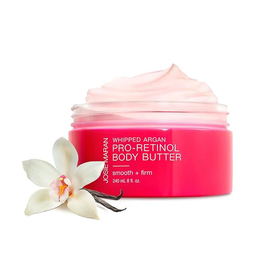 Josie Maran Whipped Argan Pro-Retinol Body Butter - Ultra-Hydrating Retinol Body Cream with Air-Whipped 100% Pure Argan Oil - Smooth, Soothe & Improve the Look of Fine Lines - Vanilla Bean (8 Oz)-BrightBean Baby
