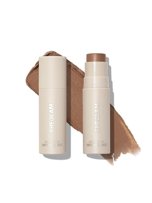 SHEGLAM Snatch 'n' Define Cream Contour Stick Long Lasting Highly Pigmented Sweat Proof Face Bronzer Makeup - Soft Tan-BrightBean Baby
