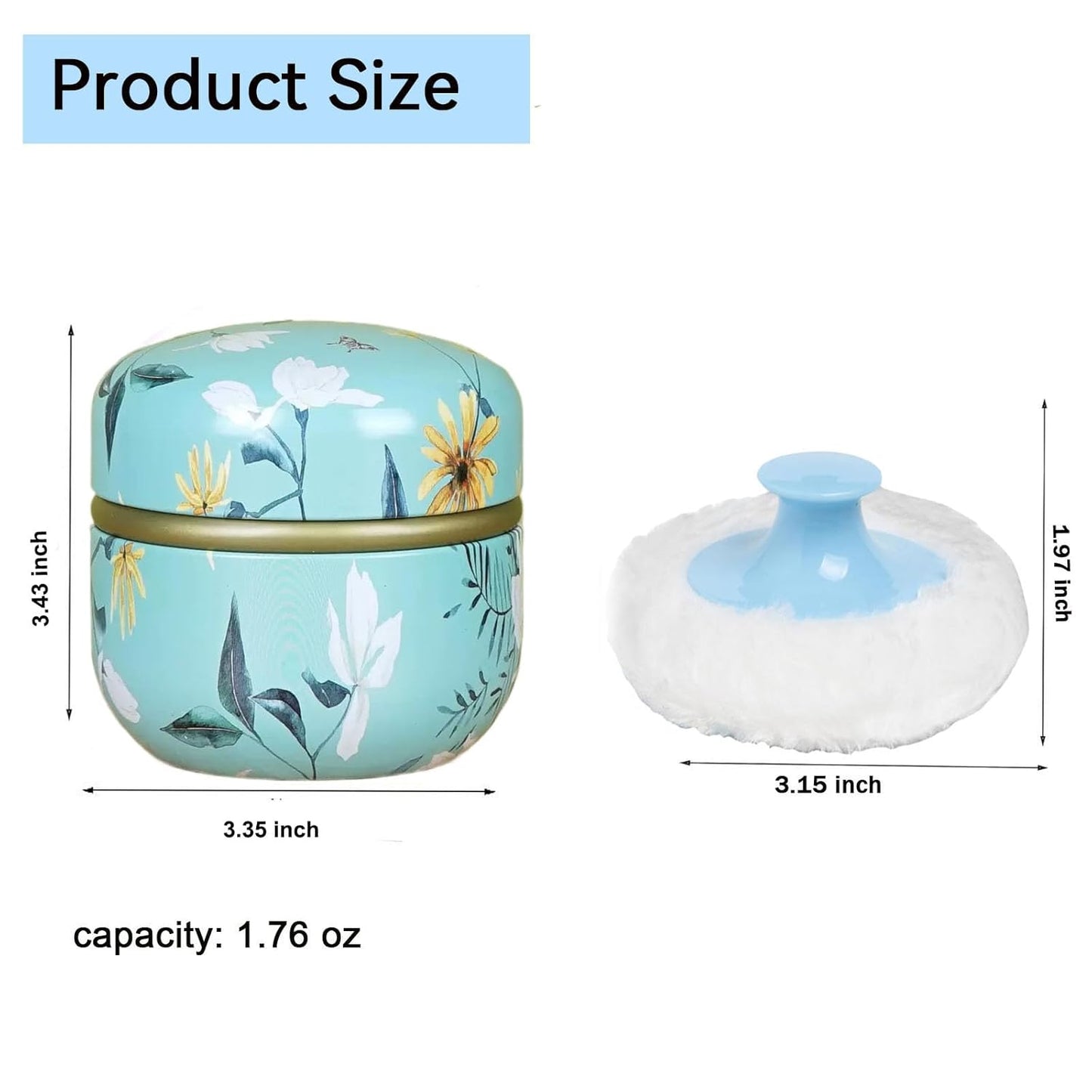 Body Powder Puff and Container, 3.35" Portable Dusting Powder Container with Soft Puff LoosePowder Case Box Jar with Lids for Baby Women Home and Travel Use-BrightBean Baby
