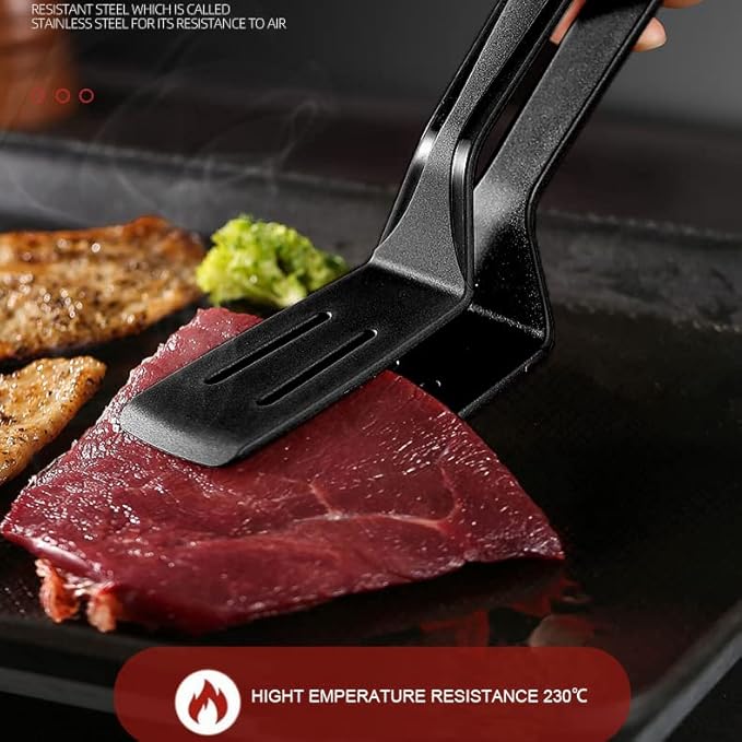 Mu&Ti Silicone Kitchen Tongs Spatula Tongs for Cooking 11 Inch Barbecue Clamp Spatula for Gripper Bread Clip Fried Steak Clamp Flipping Fish Beefsteak(Black)