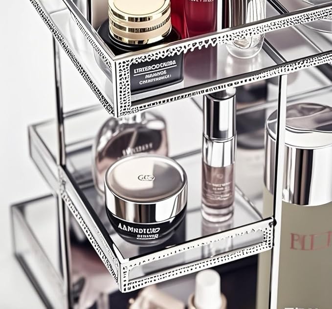 Hersoo 360 Degree Rotation Cosmetic Organizer -Premium Makeup Storage with Spin Base,Antique Countertop Cosmetic Storage,Large Capacity,Beauty Display for Countertop,Vanity or Bathroom (silver)-BrightBean Baby