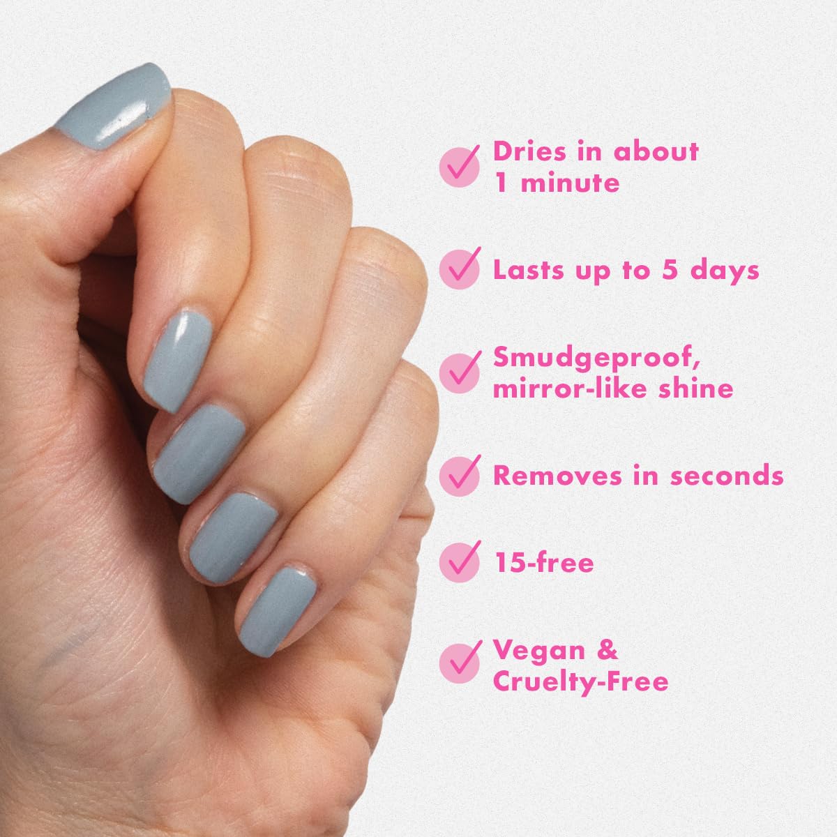 Olive & June Quick Dry Nail Polish | Instant, Fast-Drying, Smudgeproof Color | 15-free, Vegan, Cruelty-Free Formula | Lasts up to 5 Days | Salon-Quality Manicure, Pedicure at Home | Vintage Denim Blue-BrightBean Baby