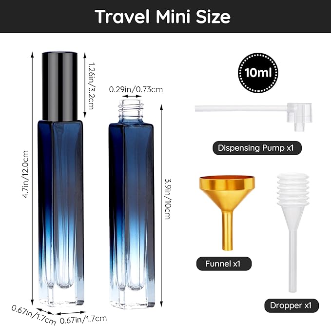 Segbeauty 2 Pack Perfume Atomizer, 10ML Empty Refillable Glass Spray Bottles for Cologne, Portable Leak-proof Fine Mist Perfume Dispenser, Travel Must Sample Bottle Toiletries Press Pump Container-BrightBean Baby