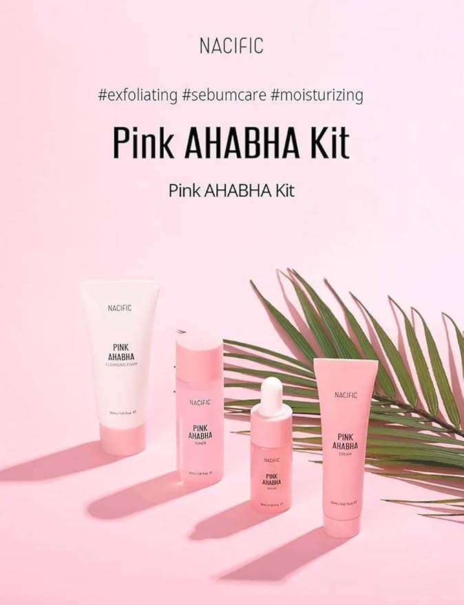 Nacific Pink AHA BHA Kit (Cleansing Foam, Toner, Serum, Cream) Travel Size Skin Care Set-BrightBean Baby