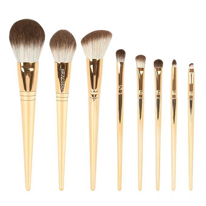8pcs Gold Makeup Brush Set for All Skill Levels Easy Clean Soft Lint Free Brushes Travel Friendly Kit Foundation Powder Eyeshadow Blush Contour-BrightBean Baby