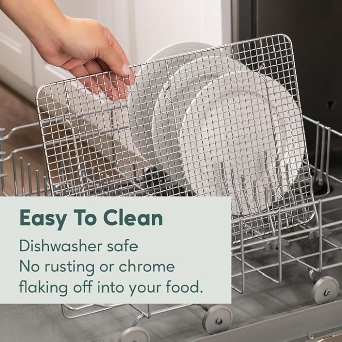 Ultra Cuisine Oven-Safe, Dishwasher-Safe 100% Stainless Steel Cooling and Baking Rack Set Heavy Duty Tight-Wire - 11.5 x 16.5-inch - Set of 2 - Half Sheet Pan Cooling Racks