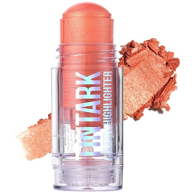 Chubby Cream Highlighter Stick for Face, Glitter Eyeshadow Makeup, Highlight Stick, Face Highlighters & Luminizers, Light Pink Peach Shimmer-BrightBean Baby