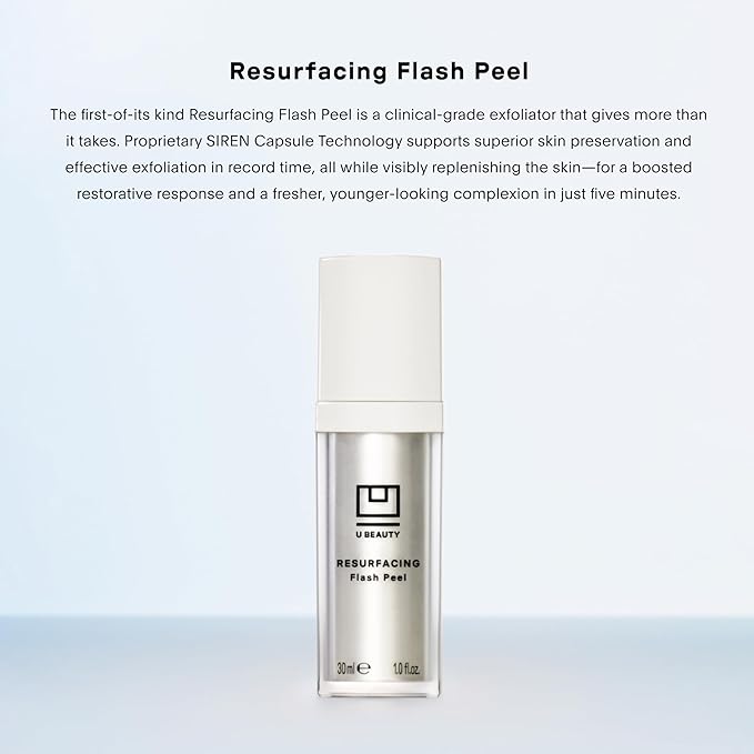U Beauty Resurfacing Flash Peel Glycolic Acid Exfoliating Serum for Face with Stable Retinol, Hyaluronic Acid, Fruit Alpha Hydroxy Acids, Vitamins C+E - Visibly Improved Density, Lifting -1 fl oz-BrightBean Baby