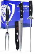 Dalstrong Carving Knife & Meat Fork Set - Gladiator Series Elite - 8" Honing Rod - Forged HC German Steel - 9 inch Carving Knife & Sheath - Hollow Ground Carving Set - Matching Fork - NSF Certified