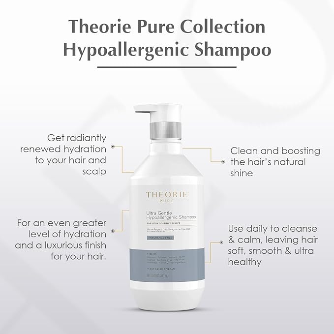 Theorie PURE Ultra Gentle Hypoallergenic Shampoo – Plant-Based & Vegan – Fragrance-Free – Designed for Delicate Scalp Care – Pump Bottle – 400mL-BrightBean Baby