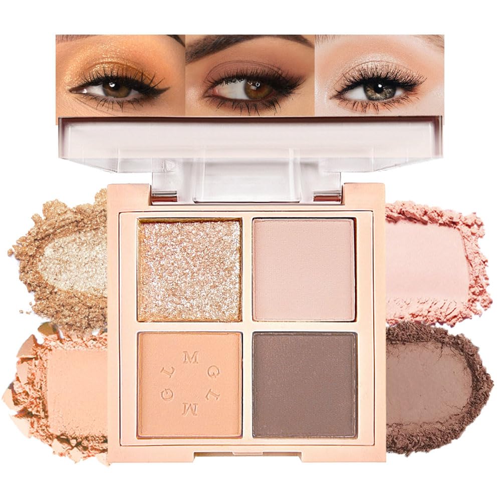 4Colors Eyeshadow Makeup Palette,Nude Champagne Natural Neutral Powde Eye Shadow Palette for Older Women,Long Lasting Naturing-Looking,Lightweight,Waterproof,Eye Makeup Kit Travel Size-BrightBean Baby