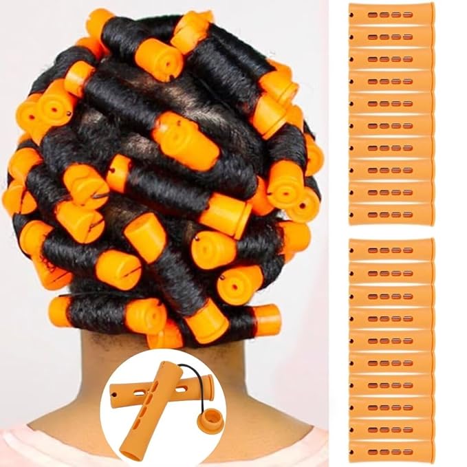 Perm Rods Set for Natural, Long, and Short Hair - Plastic Cold Wave Rods for Women's Hair Curling and DIY Hairdressing (20pcs Orange)-BrightBean Baby
