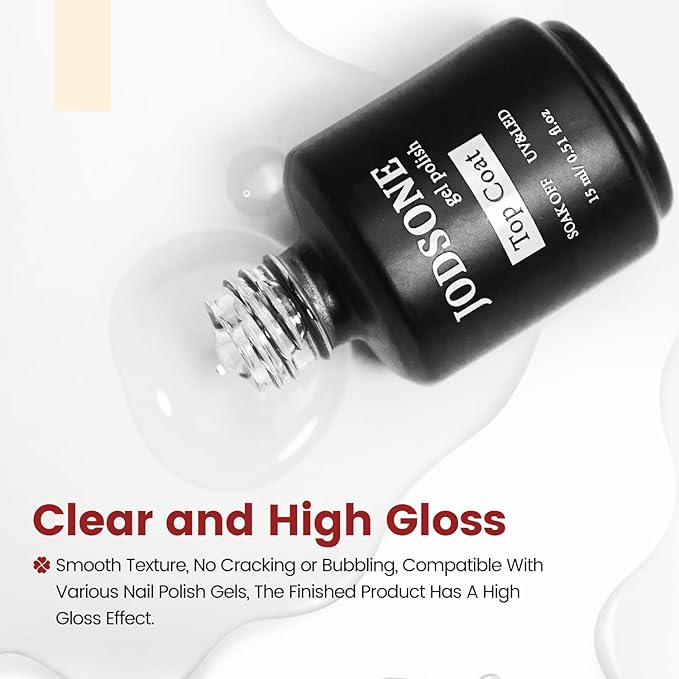 JODSONE 15ML Top Coat Gel Polish High Gloss Shine Finish Long Lasting Gel Nail Polish Professional Manicure Home DIY No Wipe-BrightBean Baby