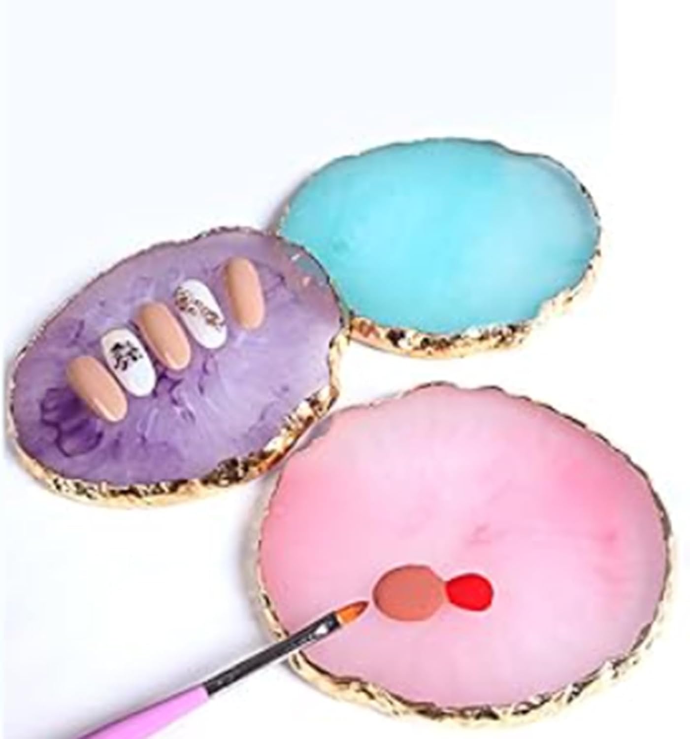 2 Pcs Resin Nail Palette Nail Polish Palette Nail Art Palette with Stainless Stirring Rod (Gray and Blue)-BrightBean Baby