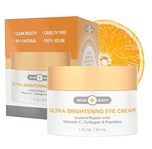 Vitamin C, Collagen and Peptides Eye Cream - Reduces Dark Circles, Puffiness & Eye Bags, Brightening Under Eye Cream - Cruelty Free Korean Skin Care For All Skin Types - 1.0 Fl. oz/ 30ml-BrightBean Baby