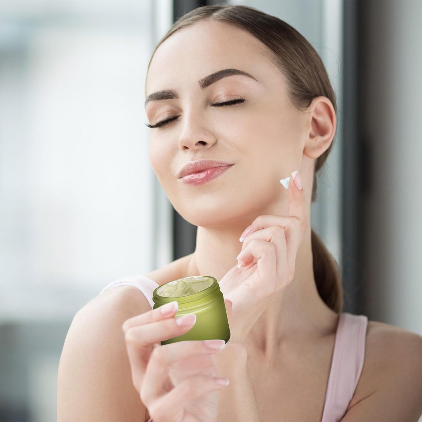 Domensi 48 Pcs 2 oz Glass Jars with Lids Travel Size Round Leakproof Empty Cosmetic Jars with Inner Liners Lid for Storing Makeup Lotions Face Cream Ointments Candle DIY Making (Pea Green)-BrightBean Baby