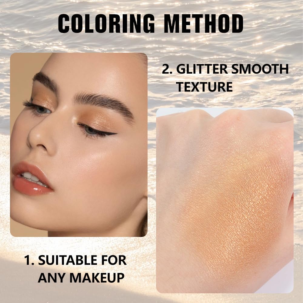 Glitter Single Eye Shadow Palette Makeup, Golden Sparkle Shimmer Monochrome Eyeshadow For Old Women, Mini Pressed Pigmented Waterproof Sombras Para Ojos,Vegan, Talc, Paraben&Cruelty Free, 06-BrightBean Baby