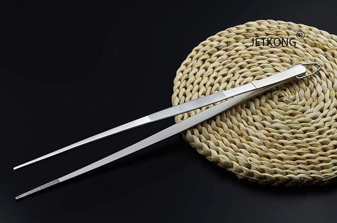 JETKONG 12-Inch Kitchen Tweezers Fine Tweezer Tongs Extra-Long Stainless Steel Cooking Tweezers