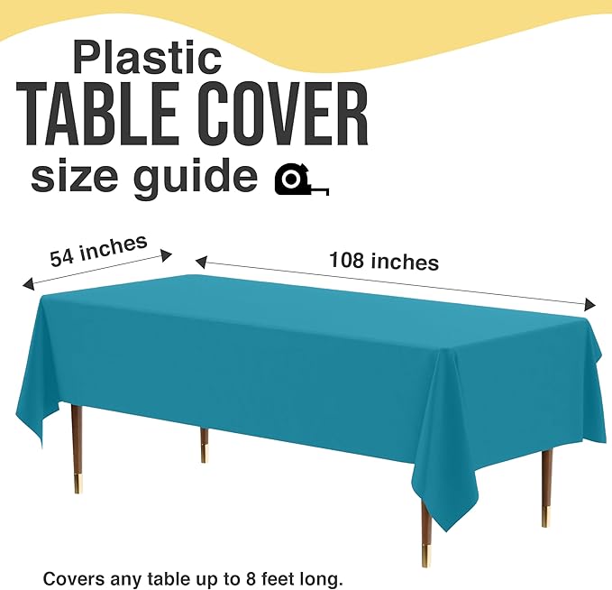 Exquisite Premium Plastic Tablecloth - 54" x 108" Rectangle, 6 Pack (Turquoise)